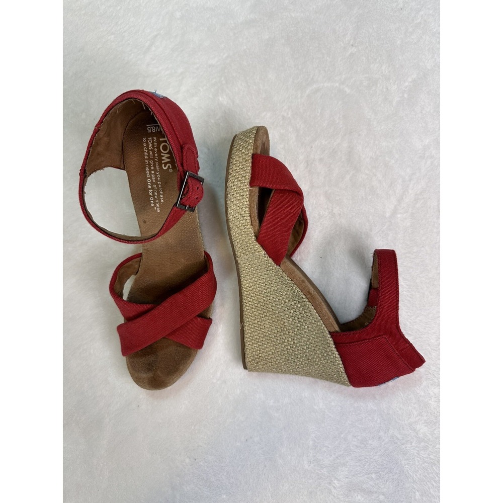TOMS Crossed Wedge Mules Red‎ Sandals Womens Size 8.5 EUC